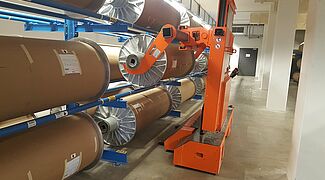 cantilever racking, storage of textile rolls